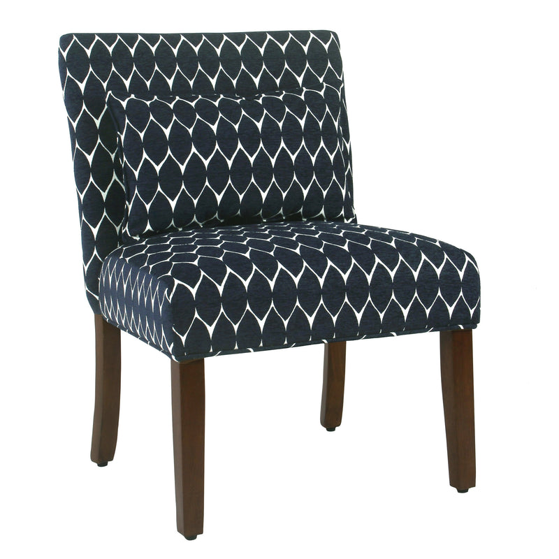 Fabric Upholstered Wooden Accent Chair with Medallion Pattern, Multicolor-Accent Chairs-Blue, White & Brown-Wood and Fabric-JadeMoghul Inc.