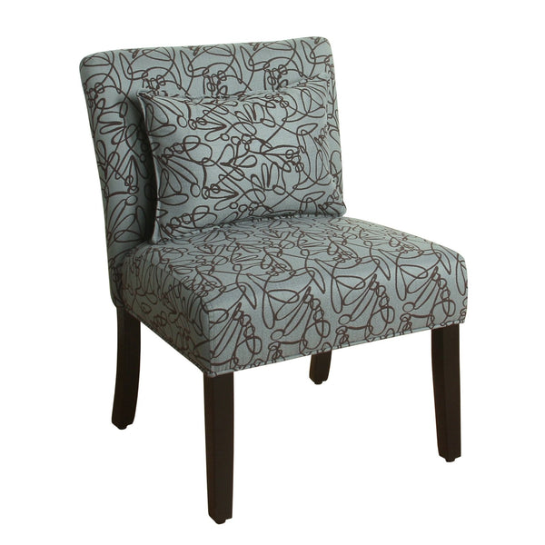 Fabric Upholstered Wooden Accent Chair with Printed Medallion Pattern, Brown, Blue and Black-Accent Chairs-Brown, Blue & Black-Wood and Fabric-JadeMoghul Inc.