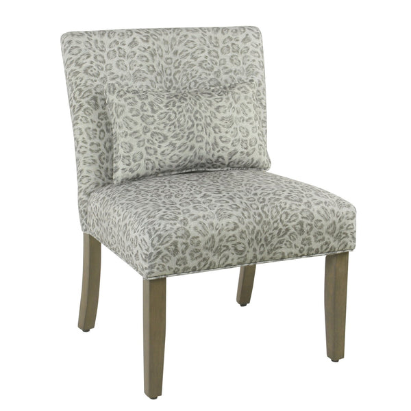 Fabric Upholstered Wooden Accent Chair with Printed Medallion Pattern, Brown, Gray and Black-Accent Chairs-Brown, Gray & Black-Wood and Fabric-JadeMoghul Inc.