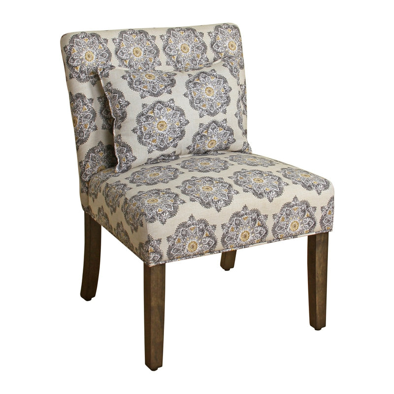 Fabric Upholstered Wooden Accent Chair with Printed Medallion Pattern, Multicolor-Accent Chairs-Multicolor-Wood and Fabric-JadeMoghul Inc.
