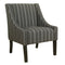 Fabric Upholstered Wooden Accent Chair with Stripe Pattern and Swooping Armrests, Black and White-Accent Chairs-Black and White-Wood and Fabric-JadeMoghul Inc.