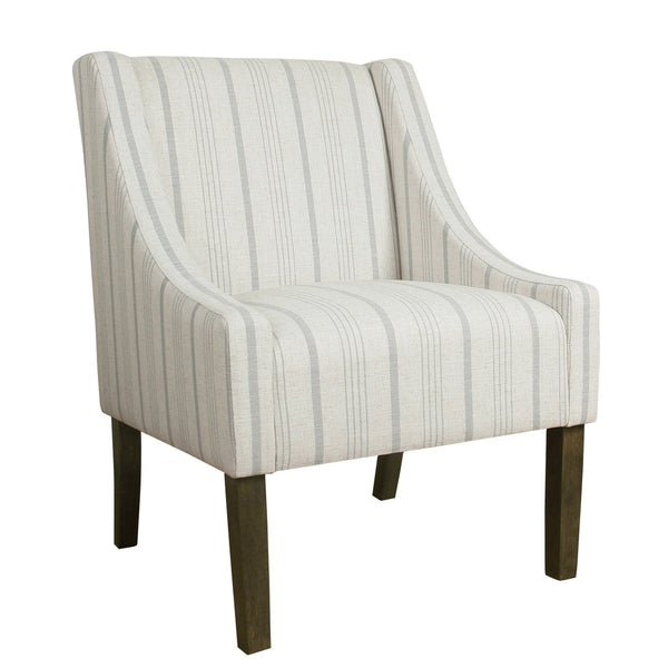 Fabric Upholstered Wooden Accent Chair with Stripe Pattern and Swooping Armrests, Multicolor-Accent Chairs-Multicolor-Wood and Fabric-JadeMoghul Inc.