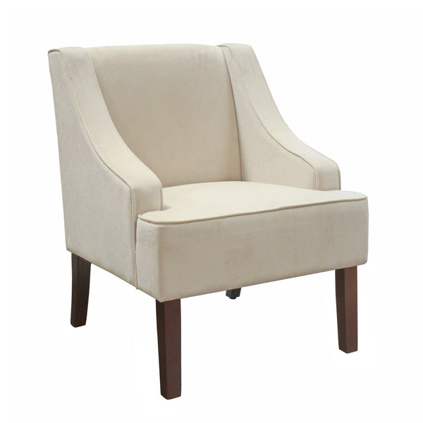 Fabric Upholstered Wooden Accent Chair with Swooped Armrests, Cream and Brown-Accent Chairs-Cream and Brown-Wood and Fabric-JadeMoghul Inc.