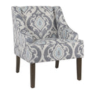 Fabric Upholstered Wooden Accent Chair with Swooping Armrests and Damask Pattern Design, Multicolor-Accent Chairs-Multicolor-Wood and Fabric-JadeMoghul Inc.