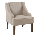 Fabric Upholstered Wooden Accent Chair with Swooping Armrests, Beige and Brown-Accent Chairs-Beige and Brown-Wood and Fabric-JadeMoghul Inc.