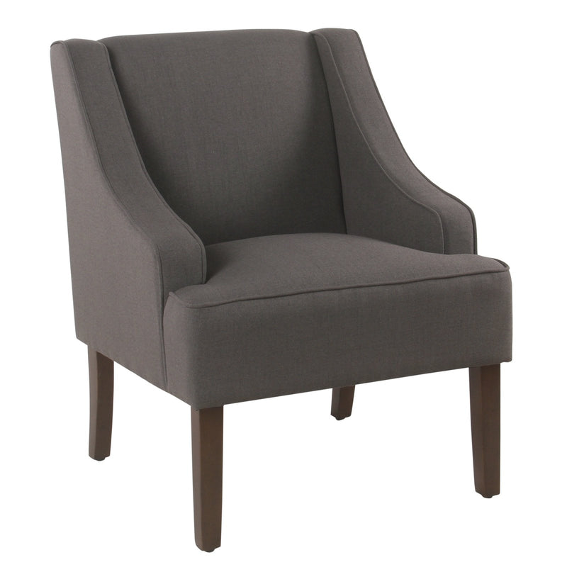 Fabric Upholstered Wooden Accent Chair with Swooping Armrests, Black and Brown-Accent Chairs-Black and Brown-Wood and Fabric-JadeMoghul Inc.