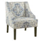 Fabric Upholstered Wooden Accent Chair with Swooping Armrests, Blue, Cream and Brown-Accent Chairs-Cream, Blue & Brown-Wood and Fabric-JadeMoghul Inc.