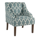 Fabric Upholstered Wooden Accent Chair with Swooping Armrests, Blue, White and Brown-Accent Chairs-Blue, White & Brown-Wood and Fabric-JadeMoghul Inc.
