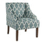 Fabric Upholstered Wooden Accent Chair with Swooping Armrests, Blue, White and Brown-Accent Chairs-Blue, White & Brown-Wood and Fabric-JadeMoghul Inc.