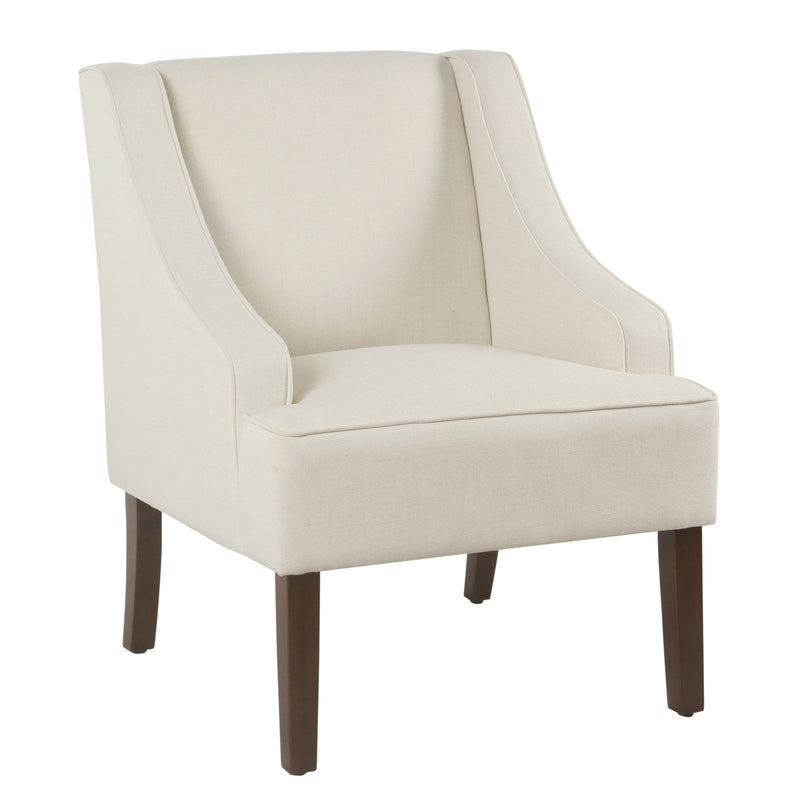 Fabric Upholstered Wooden Accent Chair with Swooping Armrests, Cream and Brown-Accent Chairs-Cream and Brown-Wood and Fabric-JadeMoghul Inc.