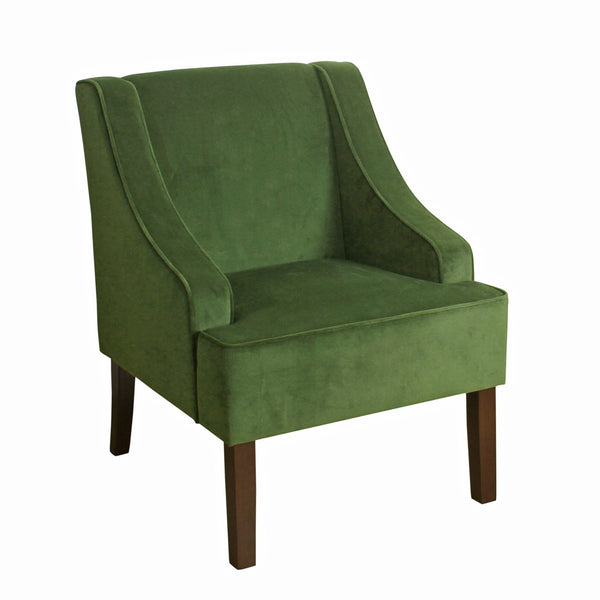 Fabric Upholstered Wooden Accent Chair with Swooping Armrests, Green and Brown-Accent Chairs-Green and Brown-Wood and Fabric-JadeMoghul Inc.