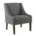 Fabric Upholstered Wooden Accent Chair with Swooping Arms and Nail Head Trim, Gray and Brown-Accent Chairs-Gray and Brown-Wood and Fabric-JadeMoghul Inc.