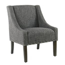 Fabric Upholstered Wooden Accent Chair with Swooping Arms and Nail Head Trim, Gray and Brown-Accent Chairs-Gray and Brown-Wood and Fabric-JadeMoghul Inc.