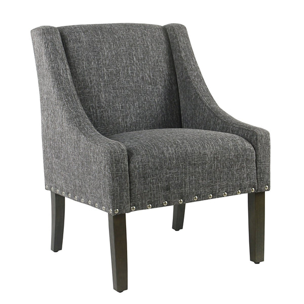 Fabric Upholstered Wooden Accent Chair with Swooping Arms and Nail Head Trim, Gray and Brown-Accent Chairs-Gray and Brown-Wood and Fabric-JadeMoghul Inc.
