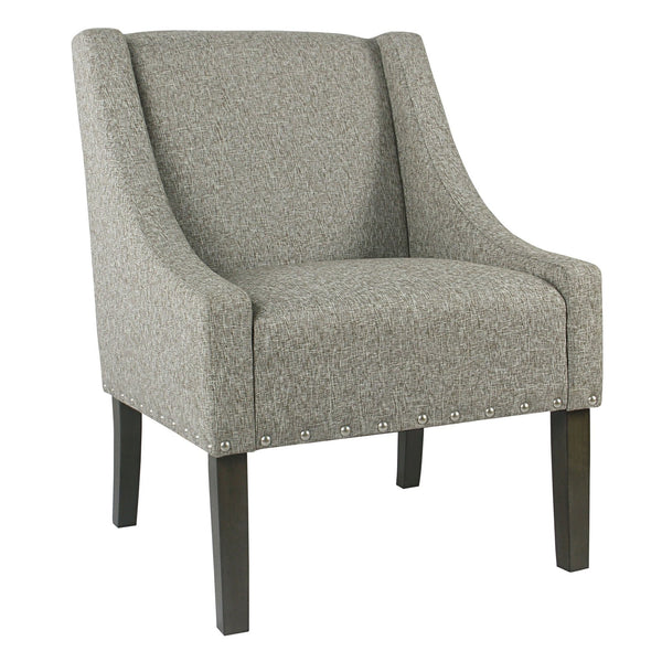 Fabric Upholstered Wooden Accent Chair with Swooping Arms and Nail Head Trim, Light Gray and Brown-Accent Chairs-Gray and Brown-Wood and Fabric-JadeMoghul Inc.