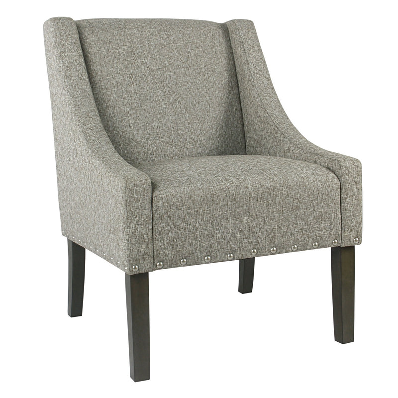 Fabric Upholstered Wooden Accent Chair with Swooping Arms and Nail Head Trim, Light Gray and Brown-Accent Chairs-Gray and Brown-Wood and Fabric-JadeMoghul Inc.