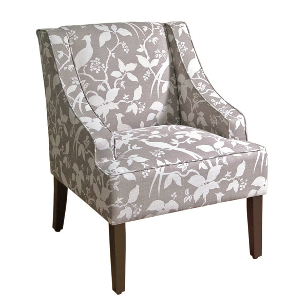 Fabric Upholstered Wooden Accent Chair with Swooping Arms, Gray and Brown-Accent Chairs-Gray and Brown-Wood and Fabric-JadeMoghul Inc.