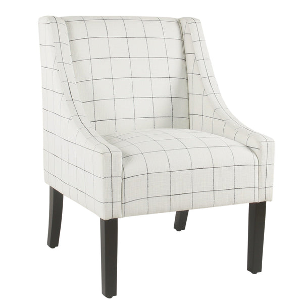 Fabric Upholstered Wooden Accent Chair with Windowpane Pattern, Black and White-Accent Chairs-Black and White-Wood and Fabric-JadeMoghul Inc.
