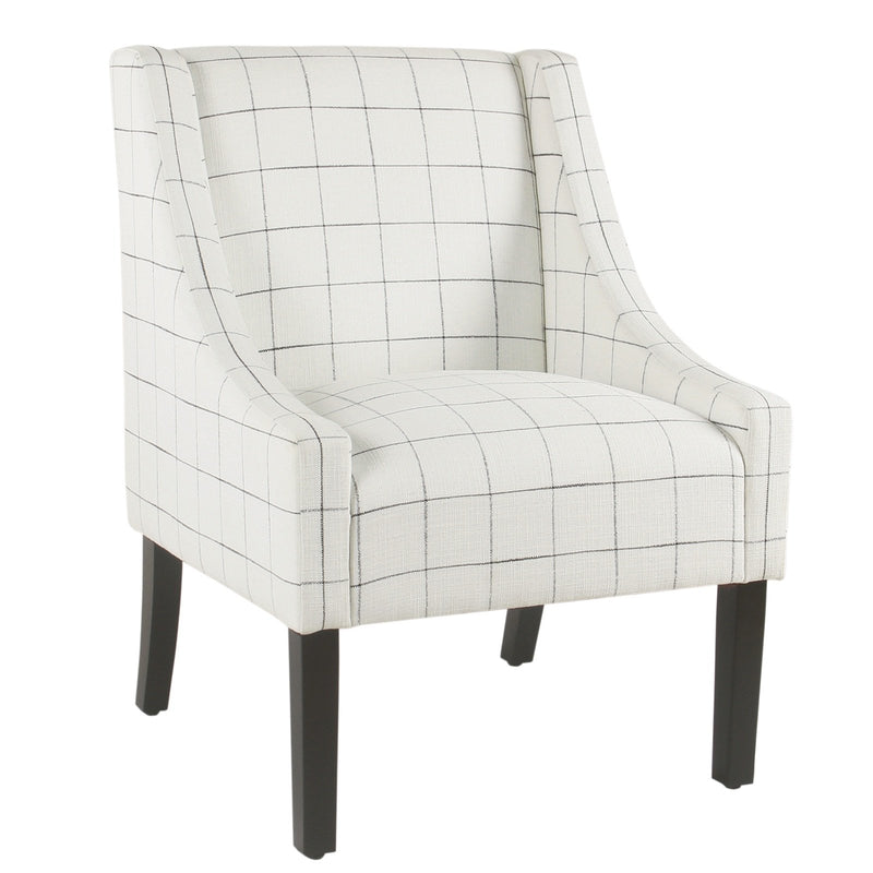 Fabric Upholstered Wooden Accent Chair with Windowpane Pattern, Black and White-Accent Chairs-Black and White-Wood and Fabric-JadeMoghul Inc.