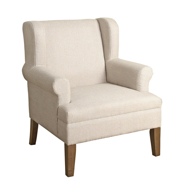 Fabric Upholstered Wooden Accent Chair with Wing-Back, Cream and Brown-Accent Chairs-Cream and Brown-Wood and Fabric-JadeMoghul Inc.