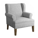 Fabric Upholstered Wooden Accent Chair with Wing-Back, Gray and Brown-Accent Chairs-Gray and Brown-Wood and Fabric-JadeMoghul Inc.