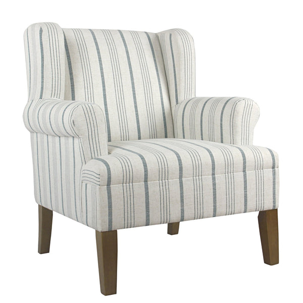 Fabric Upholstered Wooden Accent Chair with Wing Back, Multicolor-Accent Chairs-Multicolor-Wood and Fabric-JadeMoghul Inc.