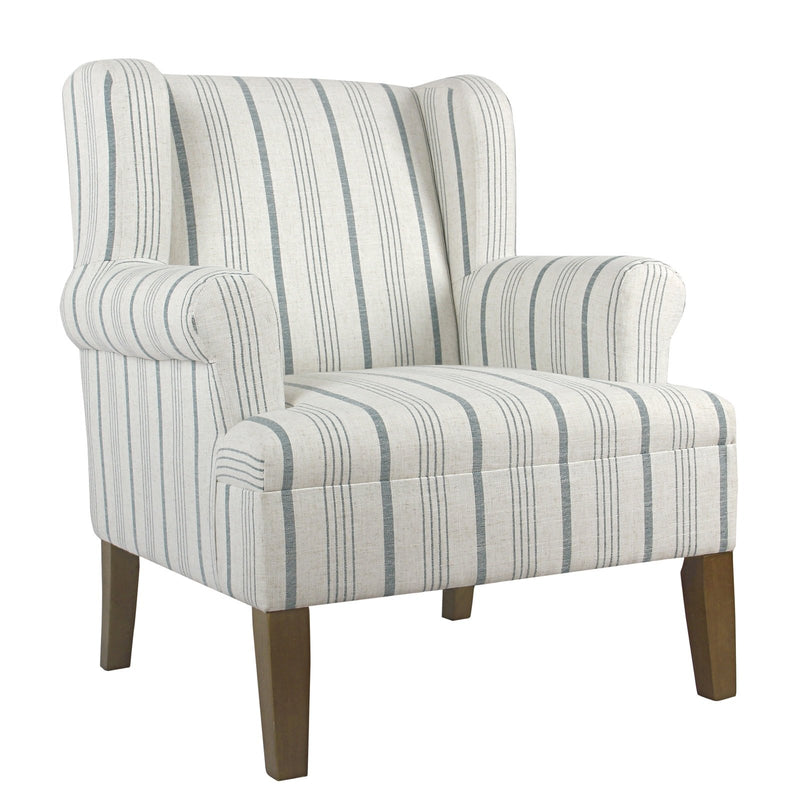 Fabric Upholstered Wooden Accent Chair with Wing Back, Multicolor-Accent Chairs-Multicolor-Wood and Fabric-JadeMoghul Inc.