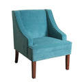 Fabric Upholstered Wooden Accent Chair with Wingback, Blue and Brown-Accent Chairs-Blue and Brown-Wood and Fabric-JadeMoghul Inc.