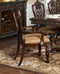 Fabric Upholstered Wooden Arm Chair With Intricate Back, Set of 2 , Cherry Brown-Accent Chairs-Brown-Wood and Fabric-JadeMoghul Inc.