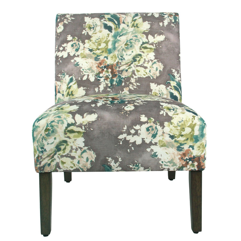 Fabric Upholstered Wooden Armless Accent Chair with Bold Floral Pattern, Multicolor-Accent Chairs-Multicolor-Wood and Fabric-JadeMoghul Inc.