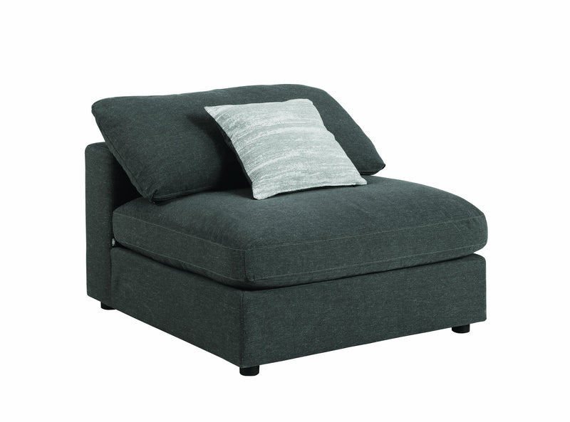 Fabric Upholstered Wooden Armless Chair with Loose Cushion Seat and Small Feet, Dark Gray-Accent Chairs-Gray-Fabric and Wood-JadeMoghul Inc.