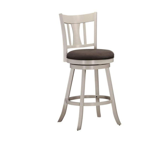 Fabric Upholstered Wooden Bar Chair With Swivel Mechanism, White And Olive Gray-Bar Chairs-White And Gray-Wood Fabric-JadeMoghul Inc.