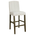 Fabric Upholstered Wooden Barstool with Striped Cushioned Seat, White and Gray-Bar Stools & Tables-Gray and White-Wood Plywood and Fabric-JadeMoghul Inc.