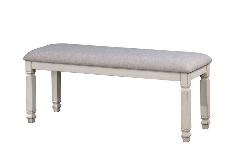 Fabric Upholstered Wooden Bench, White-Benches-White-Fabric and Solid Wood-JadeMoghul Inc.