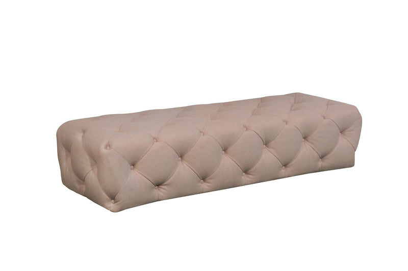 Fabric Upholstered Wooden Bench with Button Tufted Detailing, Beige