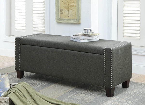 Fabric Upholstered Wooden Bench with Lift Lid Storage and Nail Head Trim, Dark Gray and Brown-Dining Benches-Dark Gray and Brown-Linen Fabric and Wood-JadeMoghul Inc.