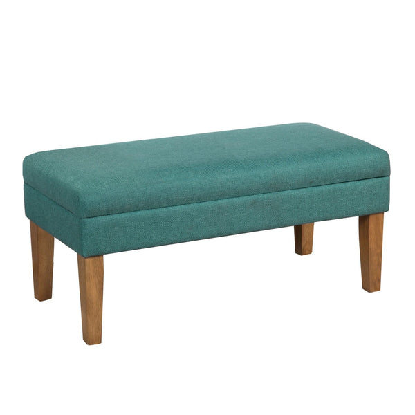 Fabric Upholstered Wooden Bench with Lift Top Storage, Teal Blue