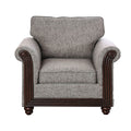 Fabric Upholstered Wooden Chair, Gray And Brown-Accent Chairs-Gray And Brown-Fabric and Wood-JadeMoghul Inc.