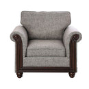 Fabric Upholstered Wooden Chair, Gray And Brown-Accent Chairs-Gray And Brown-Fabric and Wood-JadeMoghul Inc.