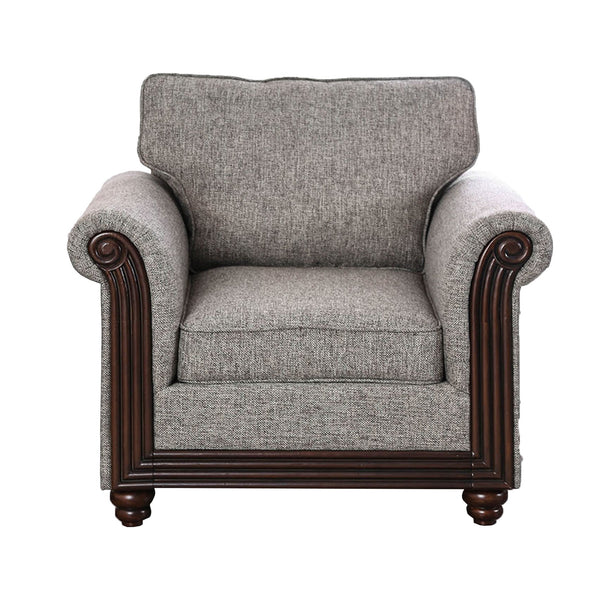 Fabric Upholstered Wooden Chair, Gray And Brown-Accent Chairs-Gray And Brown-Fabric and Wood-JadeMoghul Inc.