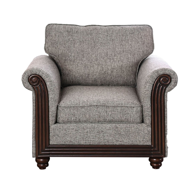 Fabric Upholstered Wooden Chair, Gray And Brown-Accent Chairs-Gray And Brown-Fabric and Wood-JadeMoghul Inc.