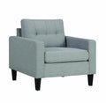 Fabric Upholstered Wooden Chair with Button Tufted Back and Contrast Pillows, Gray and Black-Accent Chairs-Gray and Black-Fabric and Wood-JadeMoghul Inc.