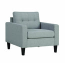 Fabric Upholstered Wooden Chair with Button Tufted Back and Contrast Pillows, Gray and Black-Accent Chairs-Gray and Black-Fabric and Wood-JadeMoghul Inc.