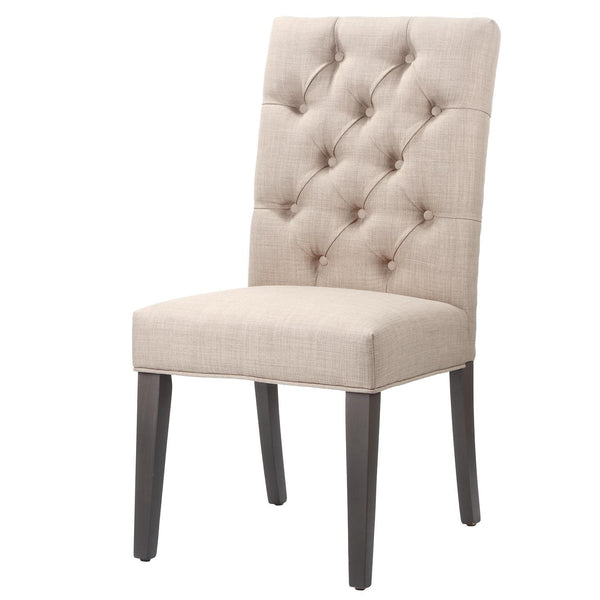 Fabric Upholstered Wooden Chair with Button Tufting, Beige and Black-Accent Chairs-Beige and Black-Wood and Fabric-JadeMoghul Inc.