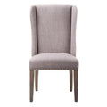 Fabric Upholstered Wooden Chair with Demi Wing Back Design, Brown and Gray-Accent Chairs-Brown and Gray-Wood and Fabric-JadeMoghul Inc.