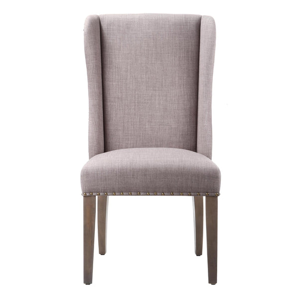 Fabric Upholstered Wooden Chair with Demi Wing Back Design, Brown and Gray-Accent Chairs-Brown and Gray-Wood and Fabric-JadeMoghul Inc.