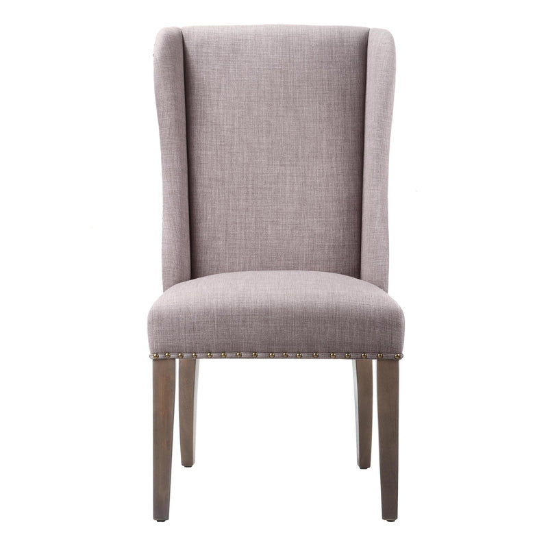 Fabric Upholstered Wooden Chair with Demi Wing Back Design, Brown and Gray-Accent Chairs-Brown and Gray-Wood and Fabric-JadeMoghul Inc.