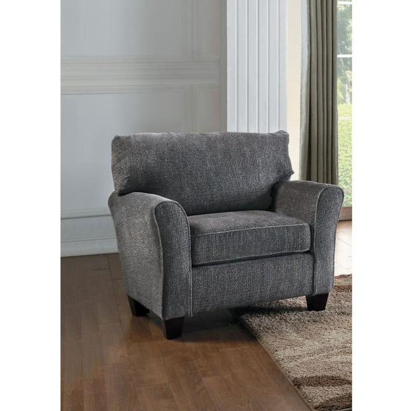 Fabric Upholstered Wooden Chair With Flared Armrest, Gray-Living Room Furniture-Gray-Fabric and Wood-JadeMoghul Inc.