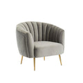 Fabric Upholstered Wooden Chair with Shell Tufting and Metal Splayed Legs, Gray and Gold-Accent Chairs-Gray and Gold-Wood Metal and Fabric-JadeMoghul Inc.
