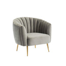 Fabric Upholstered Wooden Chair with Shell Tufting and Metal Splayed Legs, Gray and Gold-Accent Chairs-Gray and Gold-Wood Metal and Fabric-JadeMoghul Inc.
